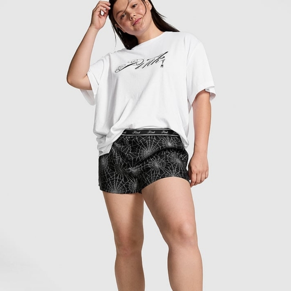 NWT VS Pink Spiderweb Tencel Shorts - Silky Black/White - Picture 3 of 15